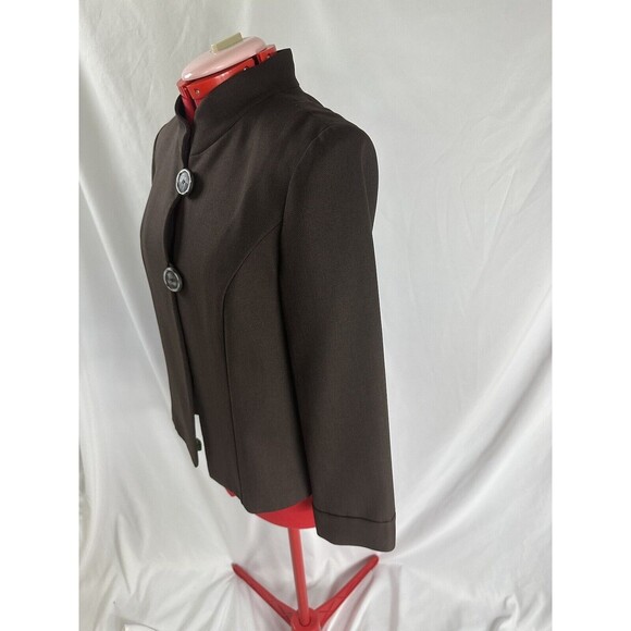 PERCEPTIONS PETITE Size 8 8P Brown 2 Button Blazer Shoulder Pads Long Sleeve - Picture 3 of 11